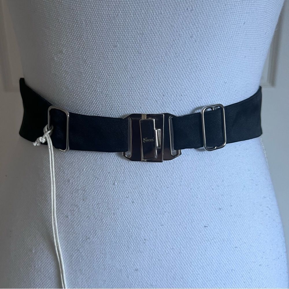Gucci Black Pleated Silk Joaquin Cummerbund Silver Tone Kids 25in NEW